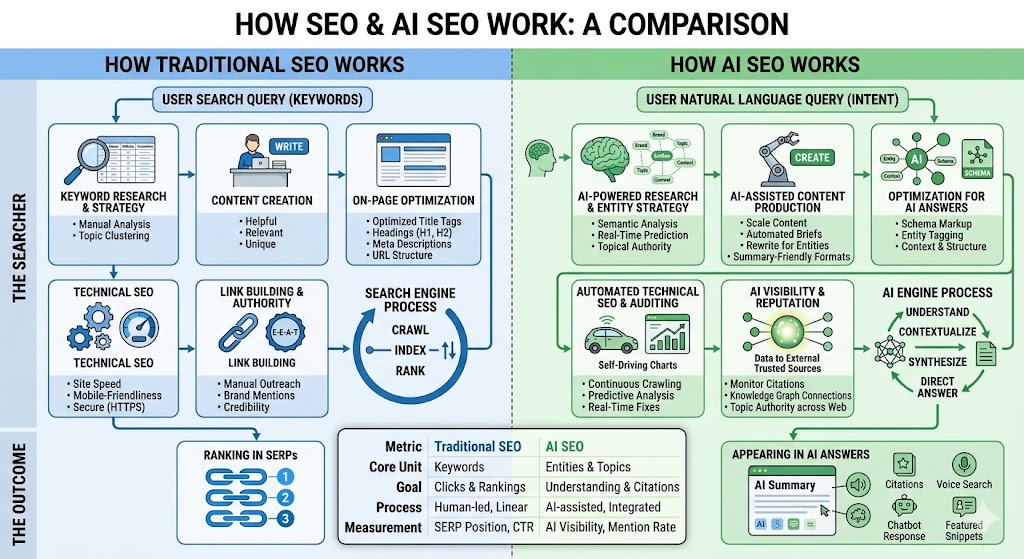 How SEO and AI SEO Work: A Comparison